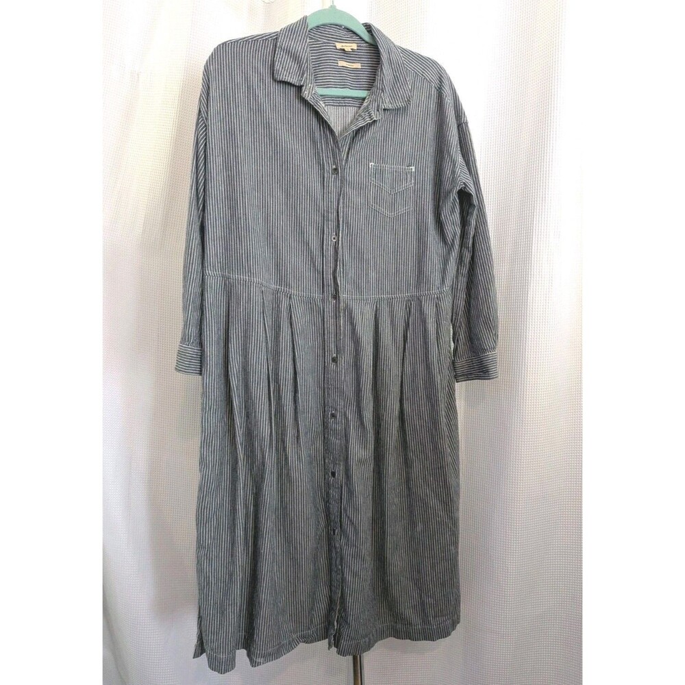 Bellerose Oversized Denim Pinstripe Dress US 4-6 100% Cotton Midi Pockets (D04)